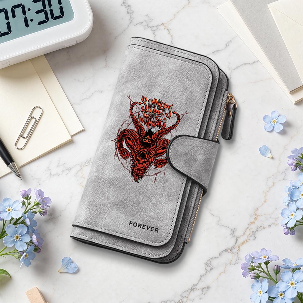 Gothic Baphomet Print Long Wallet Fashion PU Leather Card Holder Casual Daily Money Clutch for Men Women