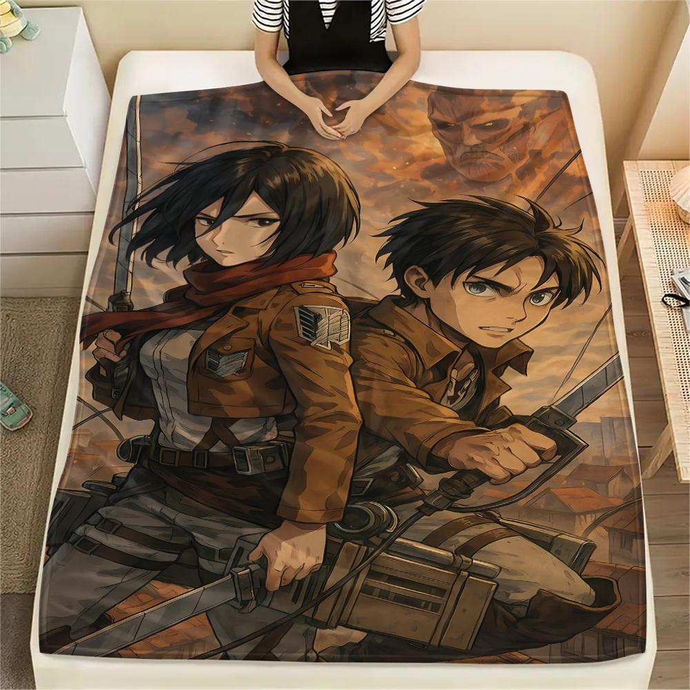 1PC Attack On Titan Print Flannel Blanket, High Quality All Seasons, Home Decor, Warmth and Comfort, Perfect for Christmas Gifts