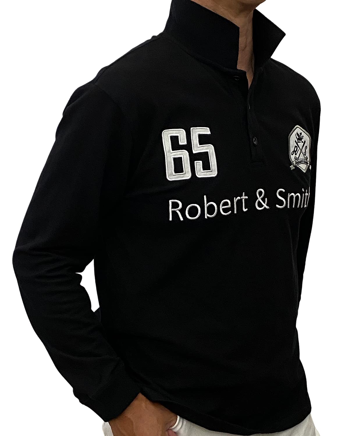 

Robert Smith Long Sleeve Golf Polo Embroidered Finish Size & Men s Shirt, 100% Cotton, (Black, XL) чёрный