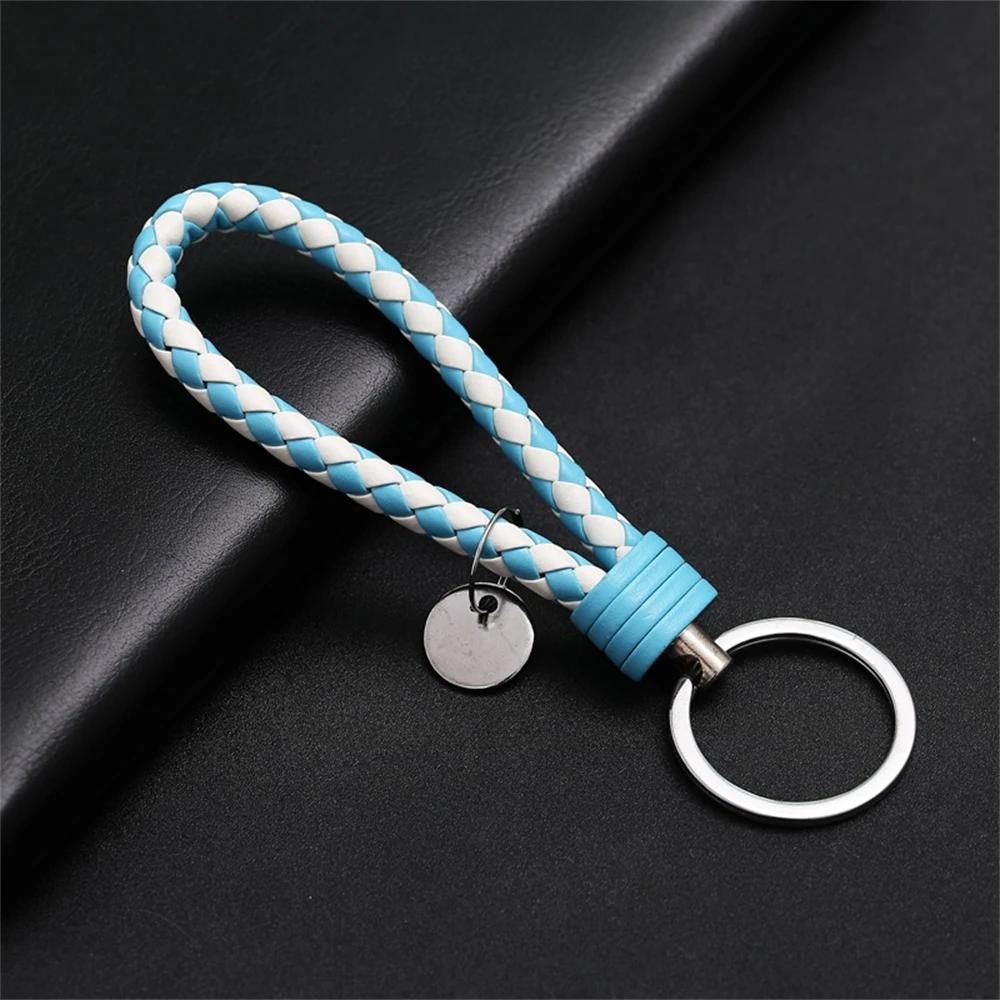 Multicolor Pu Leather Woven Rope Keychain For Men Women Car Key Holder DIY Handbag Ornaments Handmade Keyring Accessories Gift
