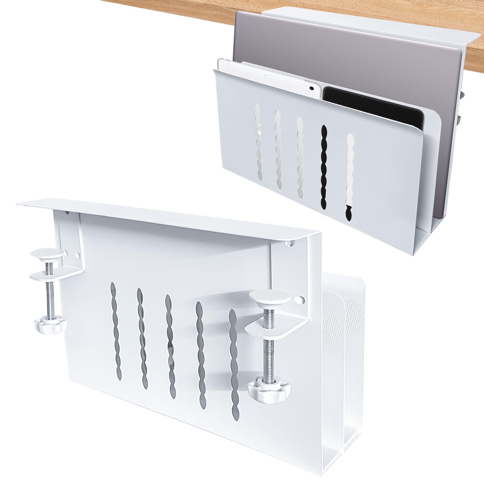 

ZGNWRHVA Приставной стол для ноутбука MacBook PC Зарядка Вес 5 кг Скрывает Организует Документ Сталь Без сверления Подходит для столешниц Легкая установка Зажим, Хранение, белый