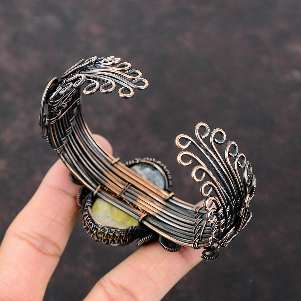 Bumble Bee Jasper Cuff Bracelet Copper Wire Wrapped Bangle Gemstone Copper Jewelry Handmade Adjustable Bangle Wedding Gift Wire Wrap Jewelry