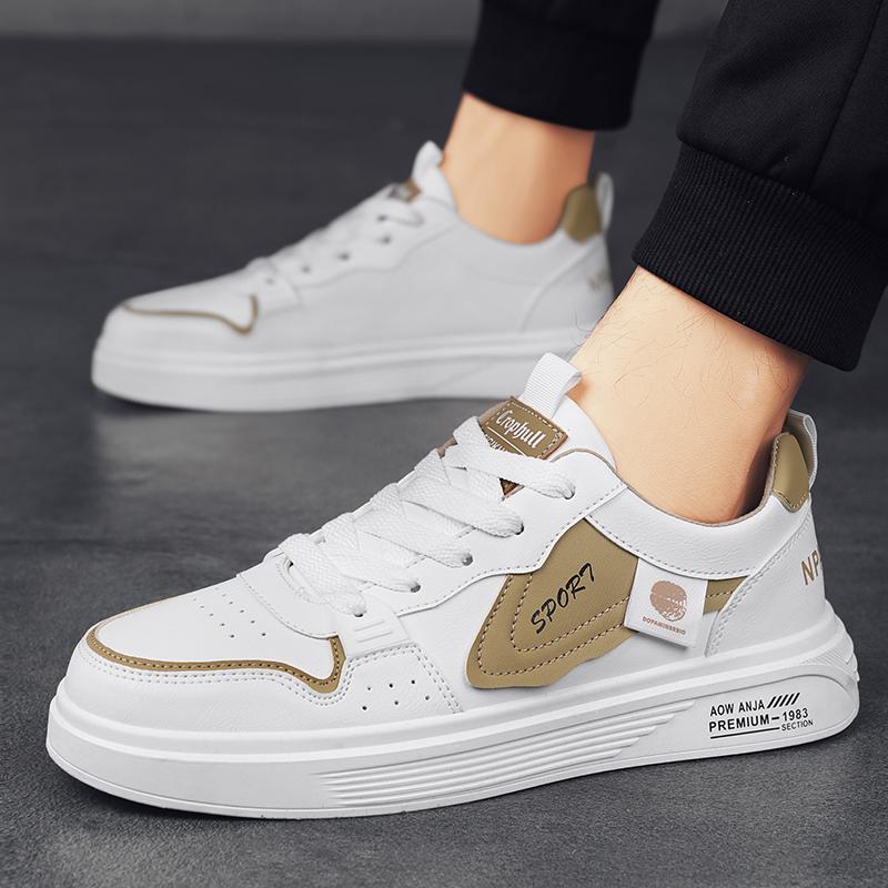 Autumn Men's New Breathable Genuine Leather White Shoes for Male Students Trendy Versatile Flat Sneakers Casual Skate Shoes