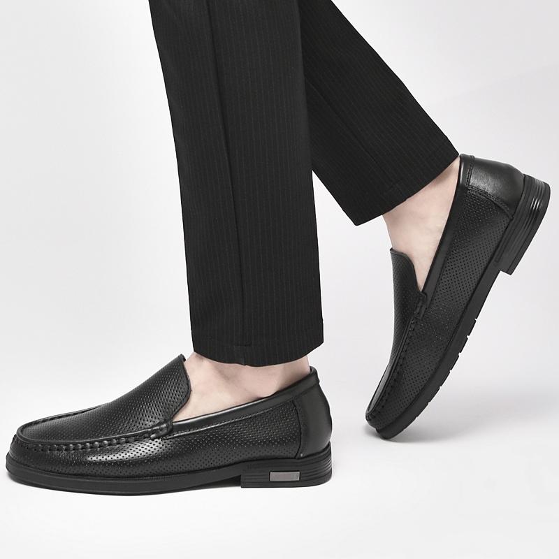 Spring 2024 New Korean Version Of All-Match Genuine Leather Shoes Men's Peas Shoes Business Trend Fashion Casual Shoes