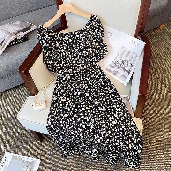 2026 Summer Gentle Style Ruffled Puff Sleeve French Waist-Cinched Maxi Dress S (85-95 kg)