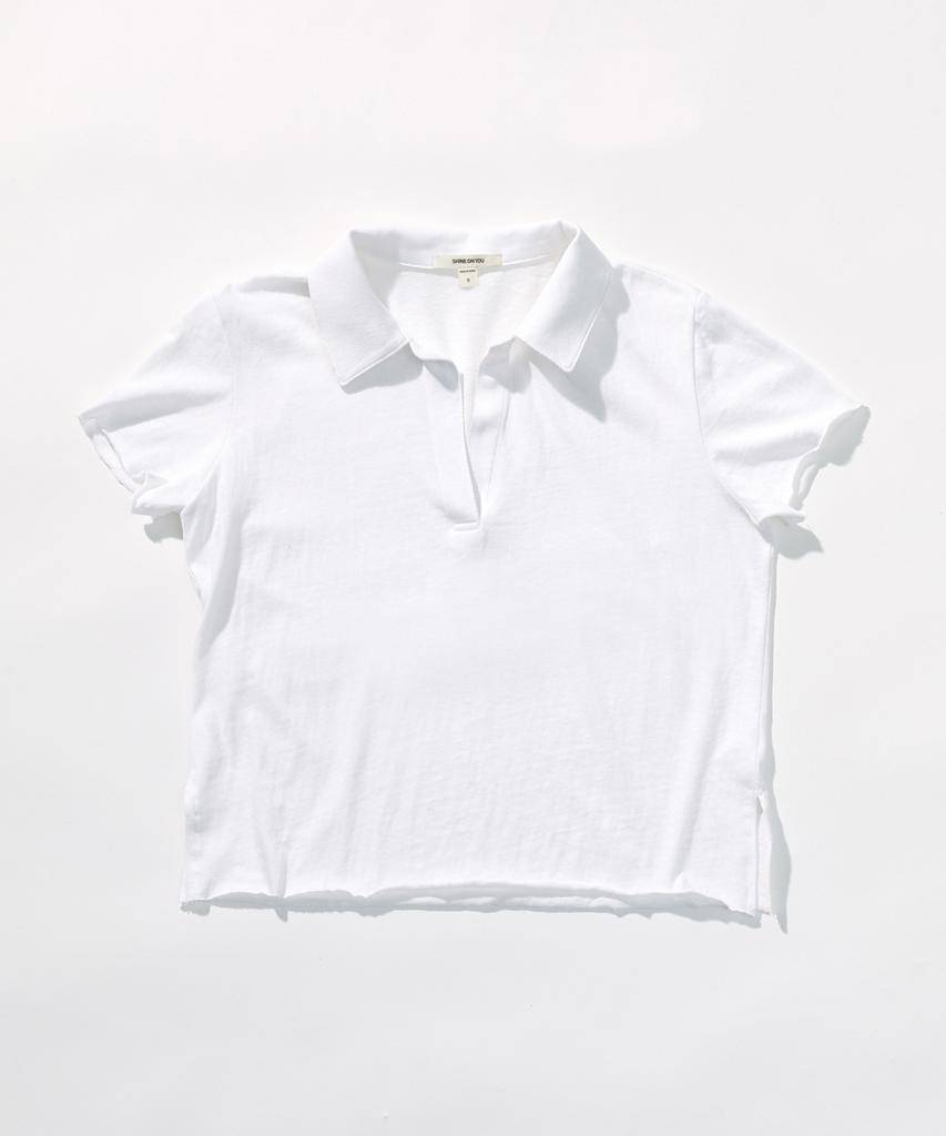 SHINE ON YOU Cotton Jersey Collared T-Shirt_ Pure White
