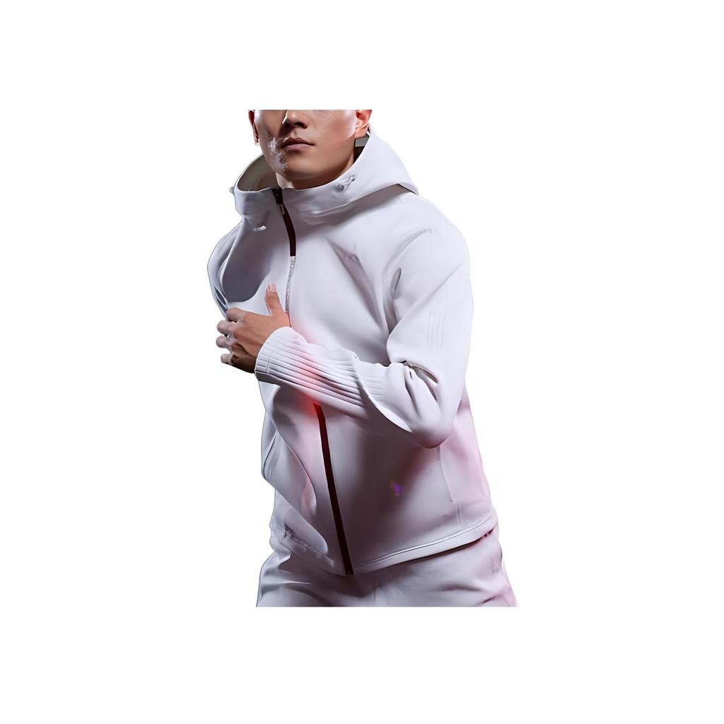 Li Ning Plain Color Hooded Zip Long Sleeve Sweatshirt Men tops White AWDS965-8