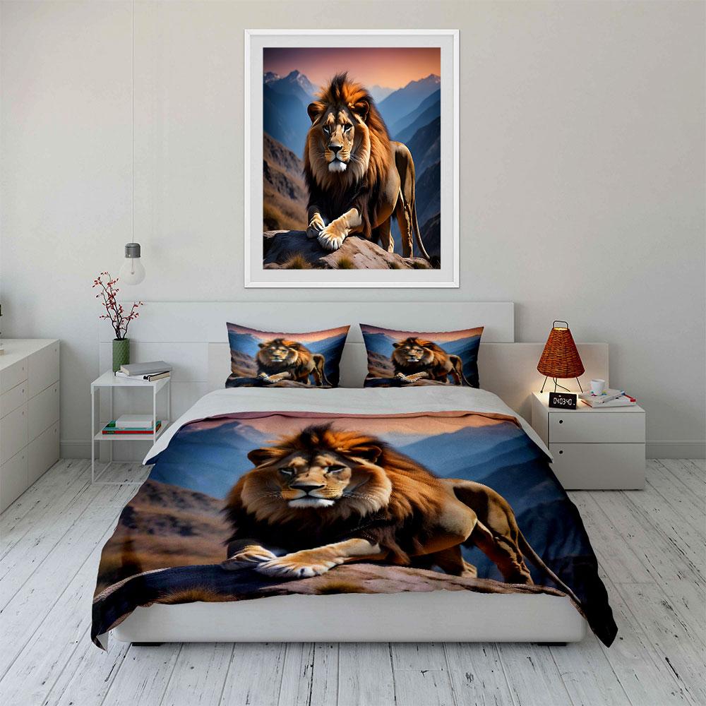 Majestic Lion's Serene Gaze Bedding Sets Duvet Covers Pillowcases(1* Duvet Cover 2* Pillowcases Without Duvet Insert)