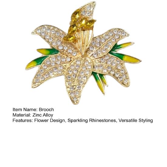 1/2Pcs Women Brooch Lapel Pin Rhinestones Inlaid Pin Flower Design with Sparkling Decorative