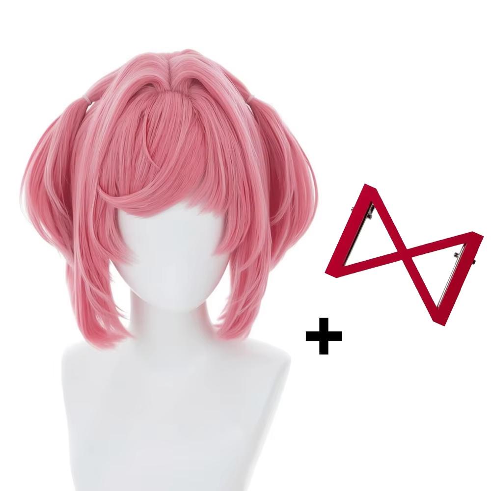 Natsuki Anime Cosplay Pruik Set Roze Synthetisch Hittebestendig Volledige Pruik Lolita Haarspeld Hoofddeksel Dames Halloween Kostuum Prop