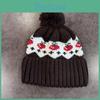 Simple Knitted Warm Hat Cherry Embroidery Design And Plush Decoration Ball