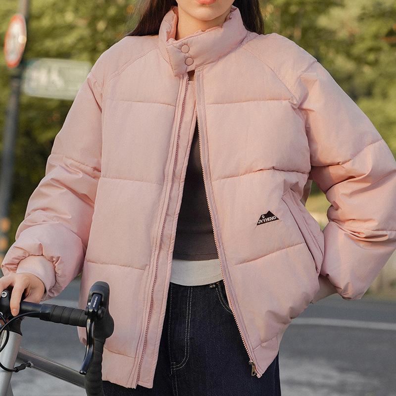 2025 Stehkragen Daunen Baumwolljacke Damen Winter einfarbig vielseitig neutraler Stil locker retro warm Paar Baumwolljacke dicke Jacke