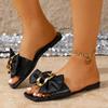 Summer  Square Headed Comfortable Flat Slippers Fashionable Style Anti Slip Bow Casual Women's Slippers In Large Size