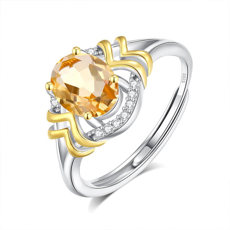 New Natural Spar Ring S925 Sterling Silver Ring Women's Two-color Gold-plated High-end Design Fashion Retro Jewelry Gift