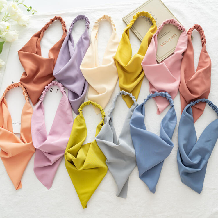 Women Head Scarf Solid Color Hair Accessory with Macaron Pastel Colors Elastic Band Stretchy Versatile Triangular Wrap for Fashion Daily Use Hair Band