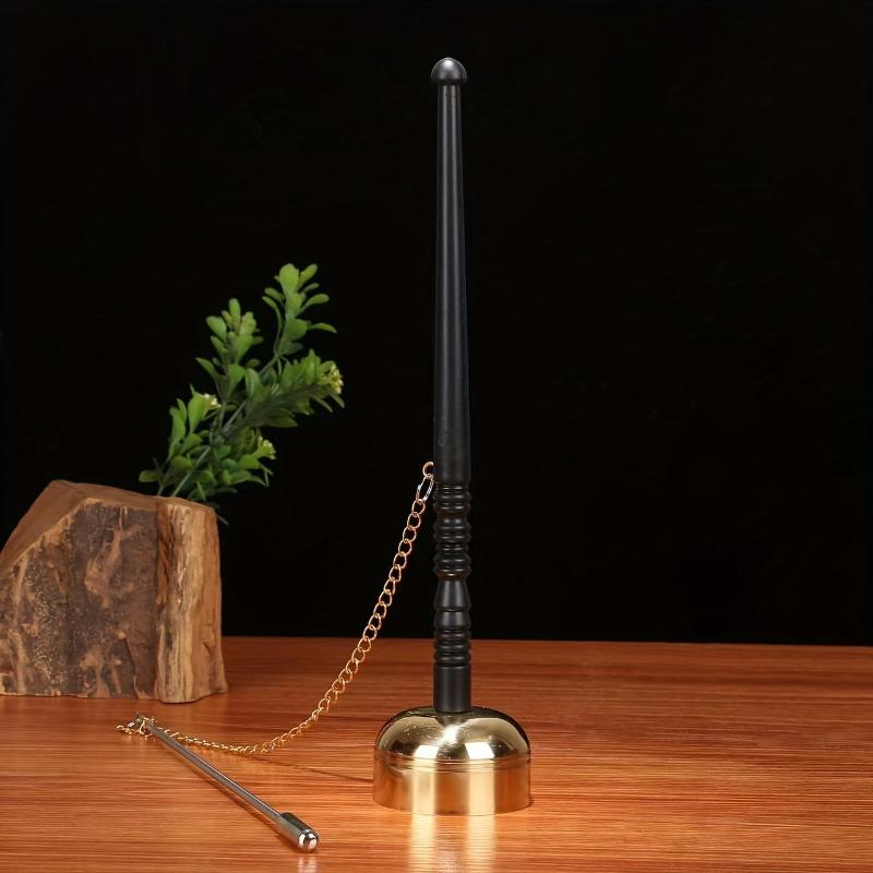 Tibetan Hand Bell with Wooden Handle Brass Singing Bowl Meditation & Prayer Bell Religious Mantra Musical Instrument Copper Yellow