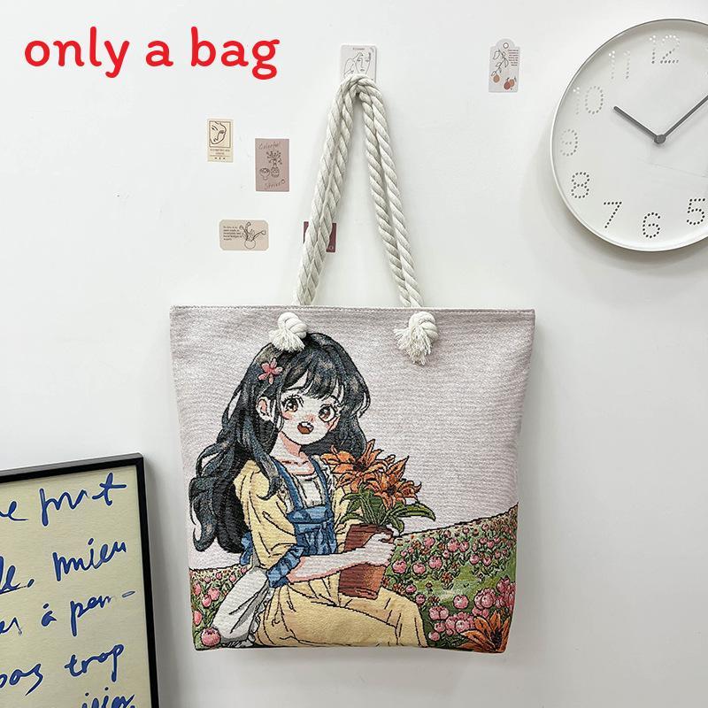 Canvas Embroidered Shoulder Bag With Large Capacity For Casual Daily Use