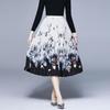 Women Elastic Waist Butterfly Printed Pleated Skirts Elegant Vintage Midi A-line Skirt