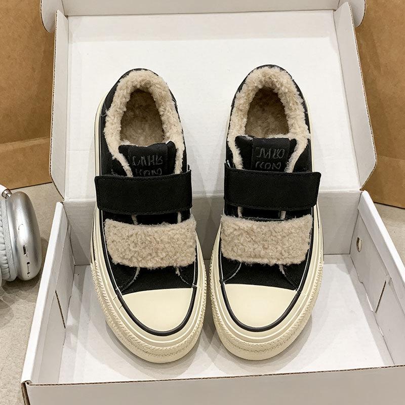 

Women s Large Size Velcro Soft Sole Winter Patchwork Warm Fur One Snow Boots Padded Lined Ankle Boots Non-Slip Hiking Sports Cotton Shoes 35 чёрный