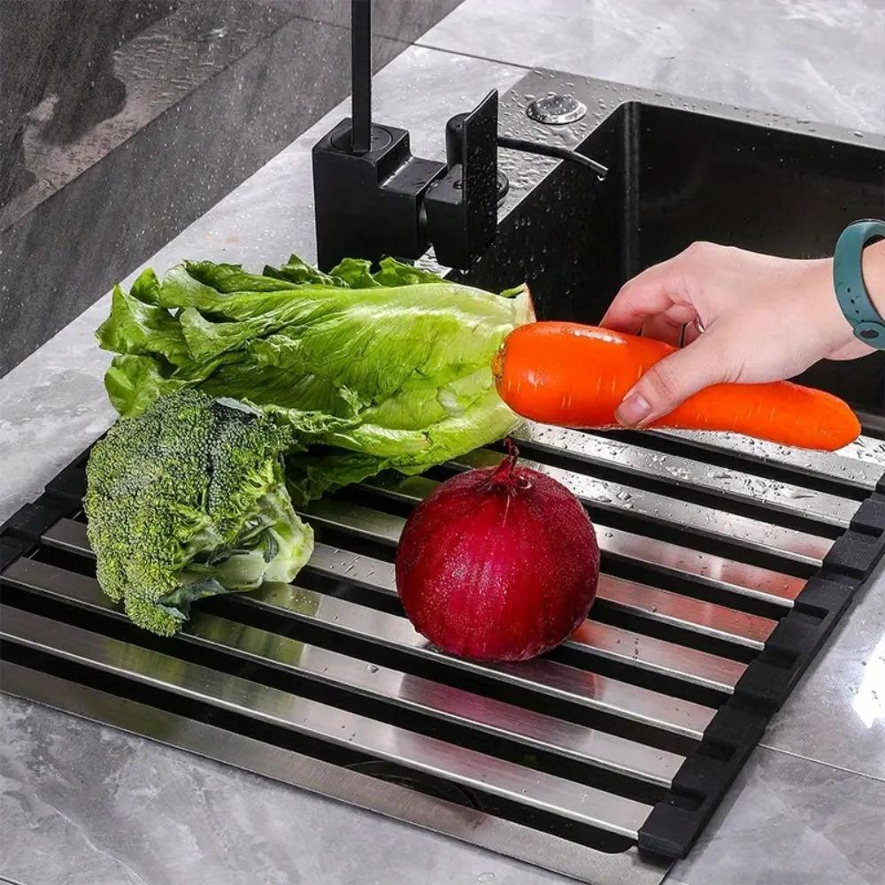 Foldable Sink Drain Rack Detachable Collapsible Stainless Steel Drain Rack Space Saving Heat Resistant KitchenDrying Basket