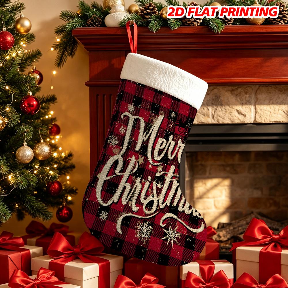Christmas decoration fireplace hanging stocking1pc 2D Flat Christmas Reindeer Santa Snowflakes Tree Theme Chri