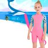 Girls Short Wetsuit One Piece Shorty Diving Swimsuit with Zipper Quick Dry Short Sleeves Surf Suit for Water Sports