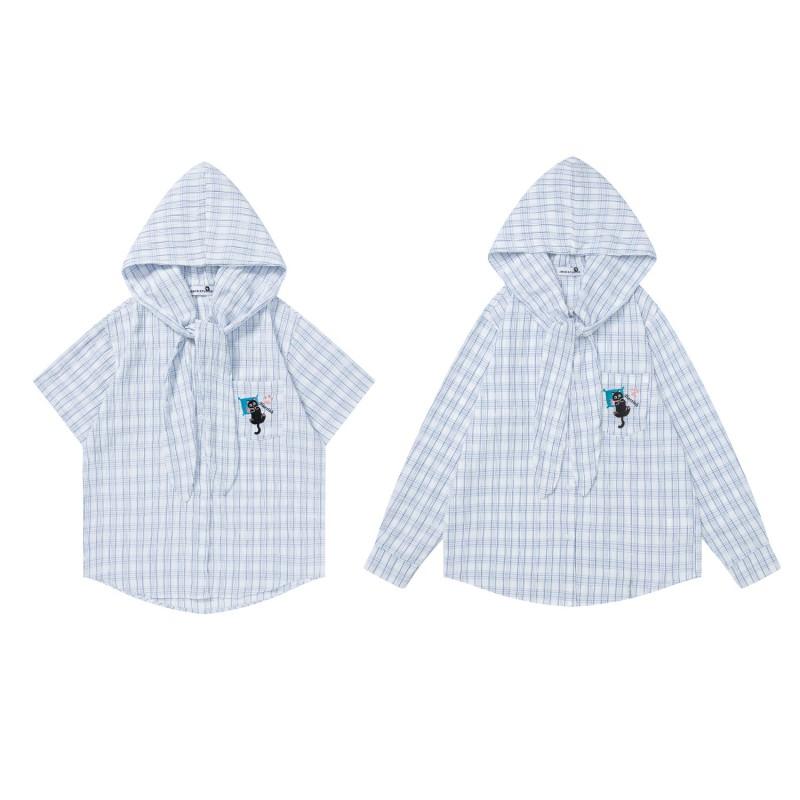 American Vintage Fun Cat Hooded Shirt Loose Fit Casual Top Men Women