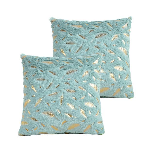 2pcs Fur Throw Pillow Cover Solid Color Bronzing Feather Plush Cushion Cover Pillowcase   for Car/Sofa/Bed/Home Decorative 4545