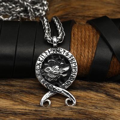 Anel Retrô de Aço Inoxidável Cabeça de Lobo Personagem Viking Colar Dominador