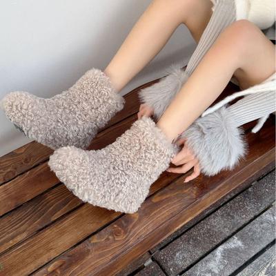 Flache Herbst- und Winter-Samt-Schneestiefel Damenschuhe 2025 neue Schaf-Lockenwollschuhe warme Schnee-Baumwollschuhe kurze Stiefel