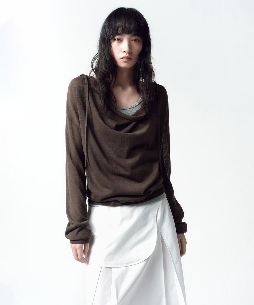 INSILENCE WOMEN Cowl Neck Hooded Knit Brown