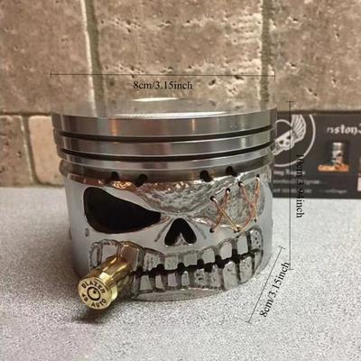 1Pcs Skull Face Art Statue Carved Piston Skull Face Sculpture Resin Statue Gear Base Car Enthusiast Office Home Decoration