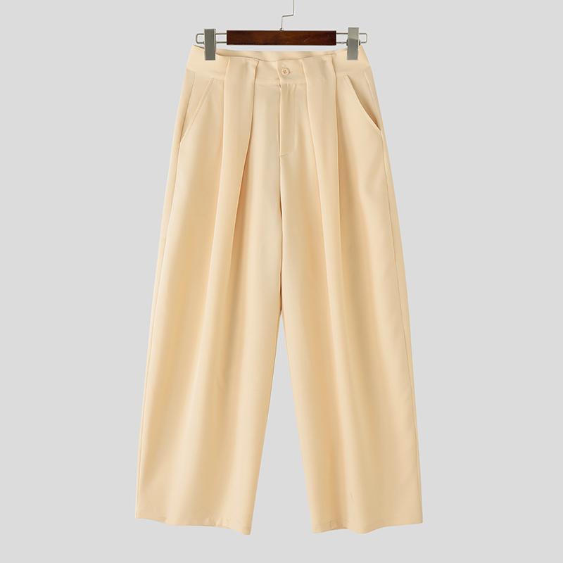 

INCERUN Мужские брюки с высокой талией, на молнии, с оборками, длинные, с широкими штанинами 5XL абрикосовый