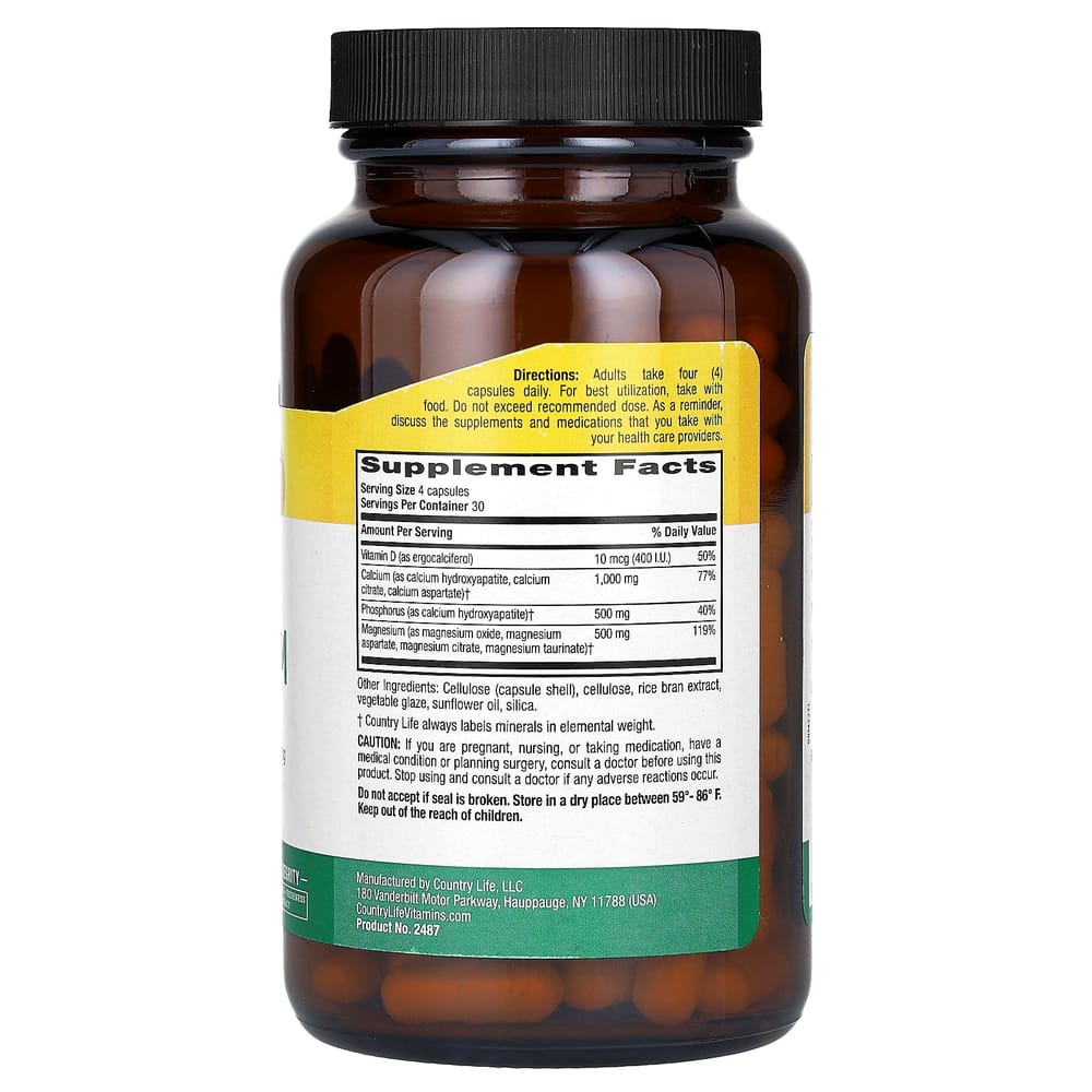 Country Life Target-Mins Calcium Magnesium with Vitamin D Complex, Veggie Capsules, 120 Tablets