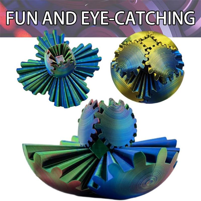 Gear Ball 3d-trykt Gear Ball Spin Ball Cube Fidget Toy Perfekt for stress og angst Avslappende deformasjon Gear Ball Skrivebordsleke
