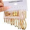 6 Pairs Earrings Golden Geometric Square Grace Ear Hoops Jewelry Sets Imitation Pearl