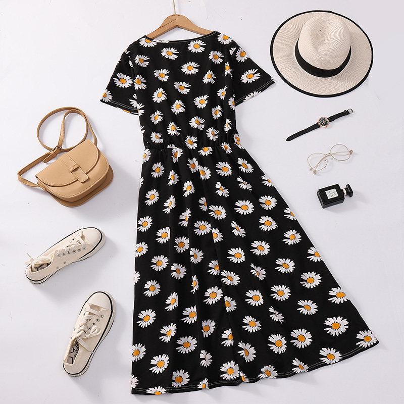 Maternity Floral Print Midi Dress - Waist-cinching, Short-sleeved, Slimming Hem for Middle-aged Southeast Asian Women M
