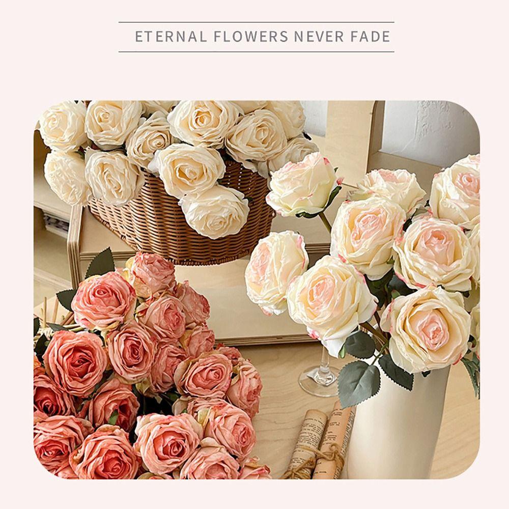 7PCS/Bundle 7 Head Rose Artificial Flower Silk Petals Faux Flower  Desktop Ornament