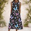 Women Plus Size Round Neck Sleeveless Leopard Pumpkin Printed Orange A Line Dress With Side Pockets