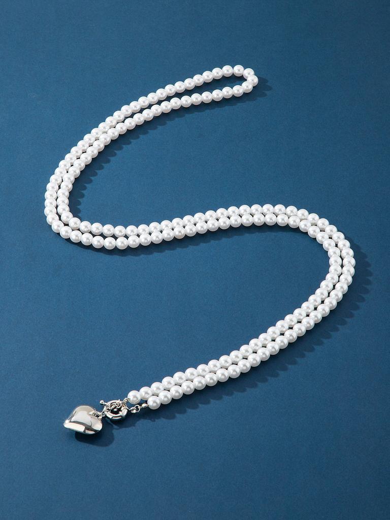 Europe, America, Long Imitation Pearl Peach Heart, Love Pendant, Multi-layer Versatile Necklace, Women, Collarbone Chain.