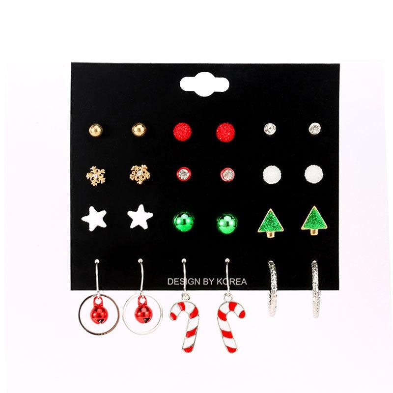 Creative Design Set Earrings, Christmas Tree Alloy Pentagram Earrings