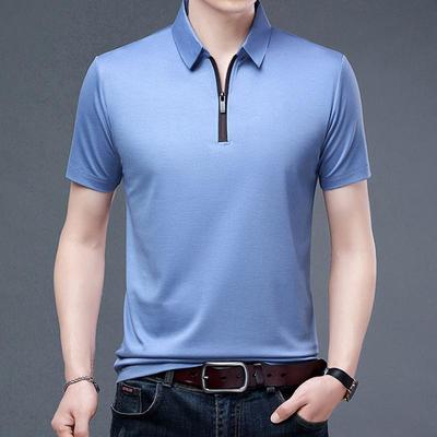 Men's Spring Summer Solid Thin Lapel Zip Short Sleeve Solid Short Sleeve T-Shirt