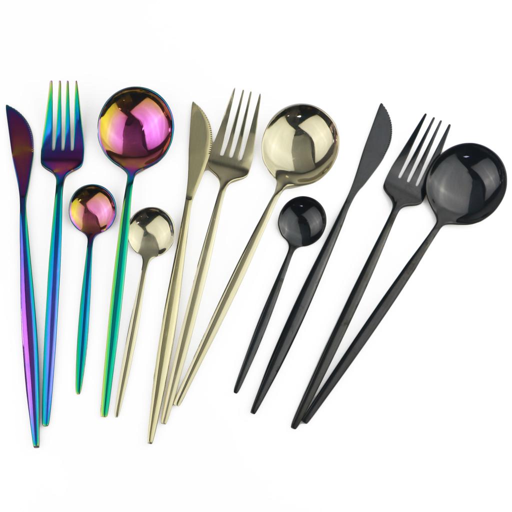 24 ks příbory 304 sada nádobí z nerezové oceli Černý příbor Lžíce Vidlička Nůž Západní příbory na svatbu Bezpečnost v myčce