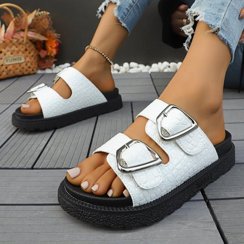 Foreign Trade Rubber Slippers PU Muffin Bottom Middle Heel (-cm) 2025