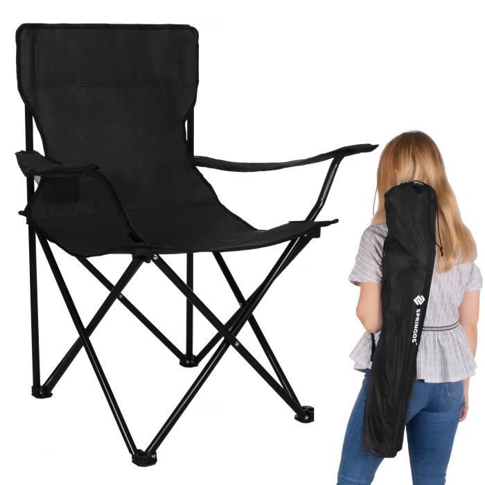 Scaun de camping pliabil - Springos - Negru - Poliester 600D - Oțel - Sarcină 100 kg