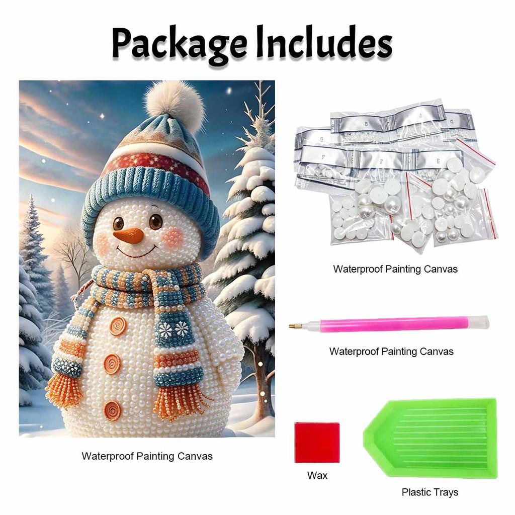 Pearl Painting DIY Kit Cute Snowman Frameless Handmade Bead Canvas Art Creative Leisure Craft for Bedroom Living Room Holiday Decor