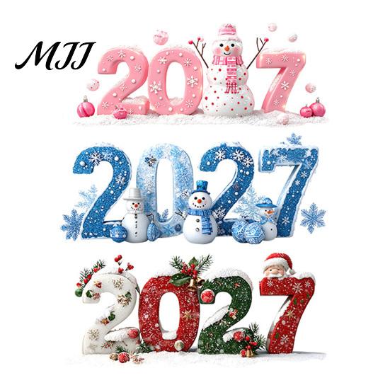 Interior Exterior Window Display 2027 Christmas Static Clings, Snowman Snowflake Holly Glass Stickers, Transparent PVC Film Reusable Xmas Decals