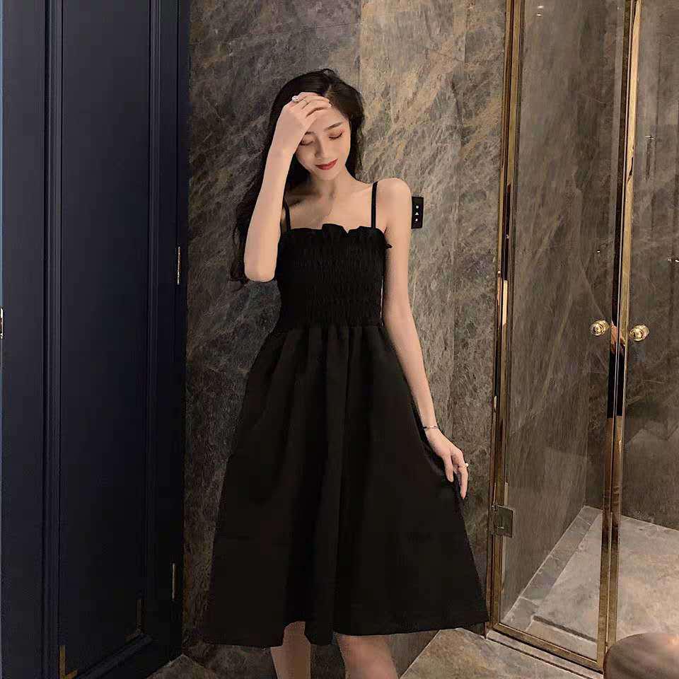 Plus Size Black French Puff Sleeve Midi Dress - Elegant Square Neck, Ruched Waist, Hepburn Style Tea Dress for Women Small