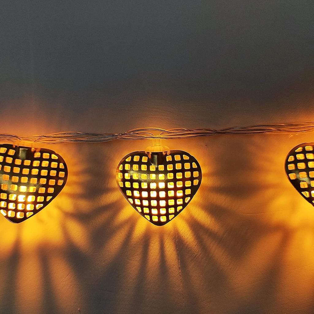 Metal Heart Led Lights - 4 Meter, 14 LED Warm Yellow Heart Shape Lights for Decoration, Decorations Lights