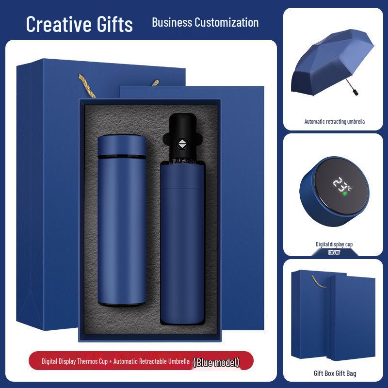 Luxury Business Gift Set: Insulated Cup, Umbrella, and Notebook with Custom Logo for Corporate Events